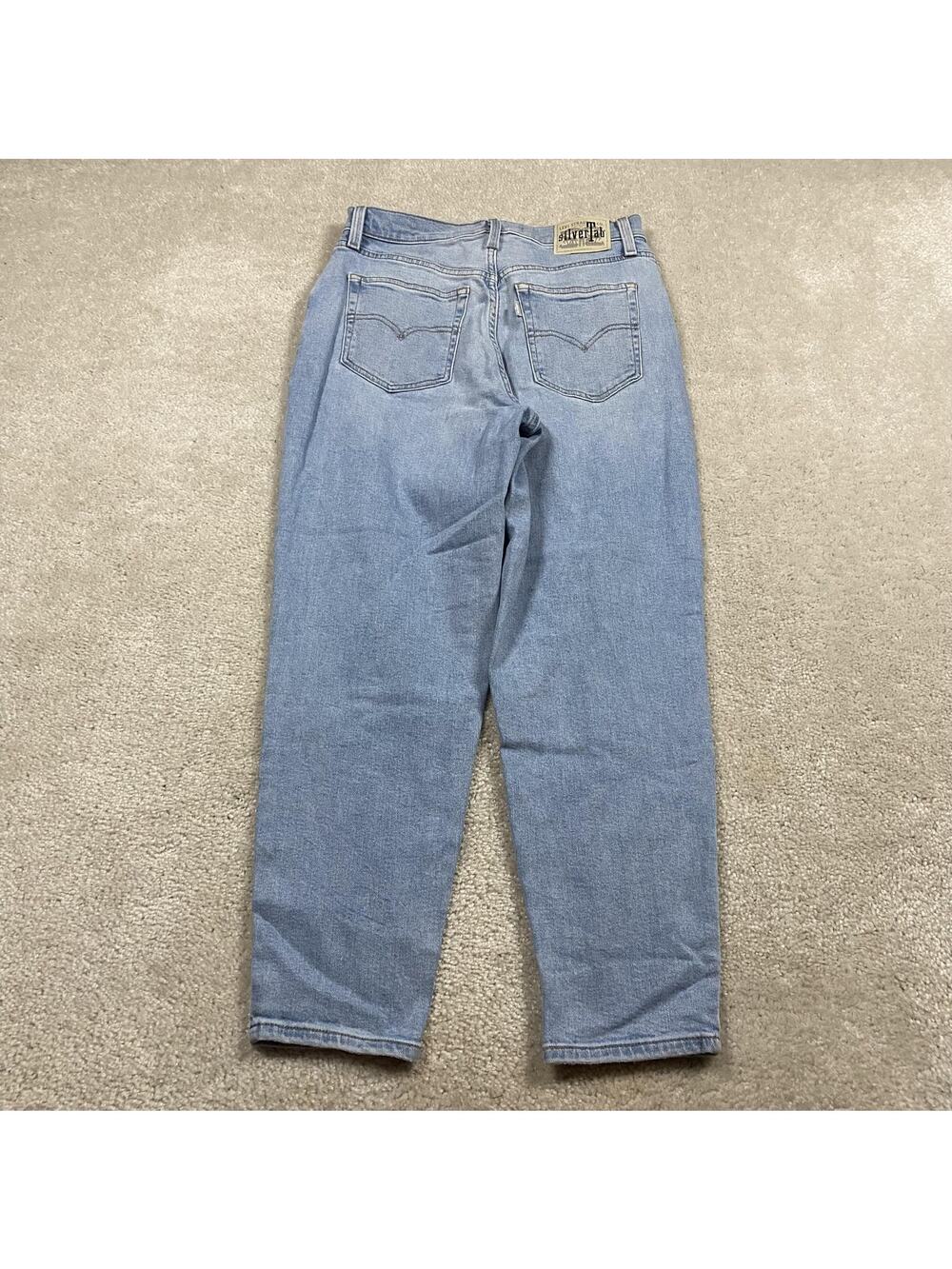Levis SilverTab Mom Jeans Womens 29x27 Light Wash Blue High Rise Distressed